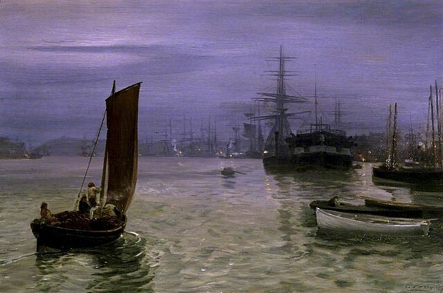 boats on Shields at night -By Charles Napier Hemy (1841-1917)South Shields Musuem & Art Gallery - Wikimedia Commons