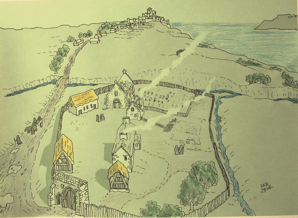 Archaeologist Peter Ryder's impression of medieval North Shields and Tynemouth including St Leonard's Leper Hospital