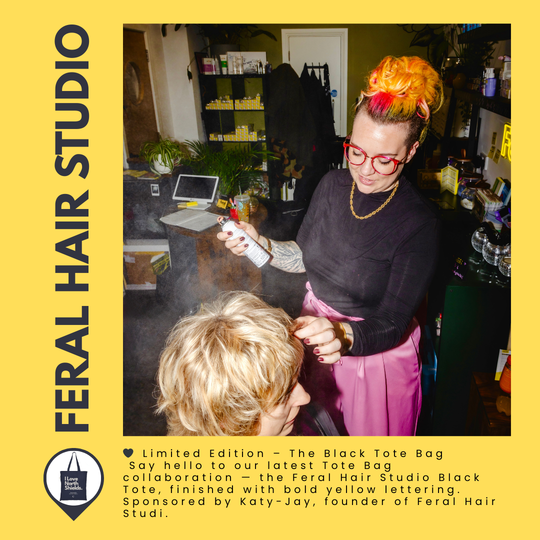 Feral Hair Studio Black Tote Bag – I Love North Shields (Limited Edition) - Image 3